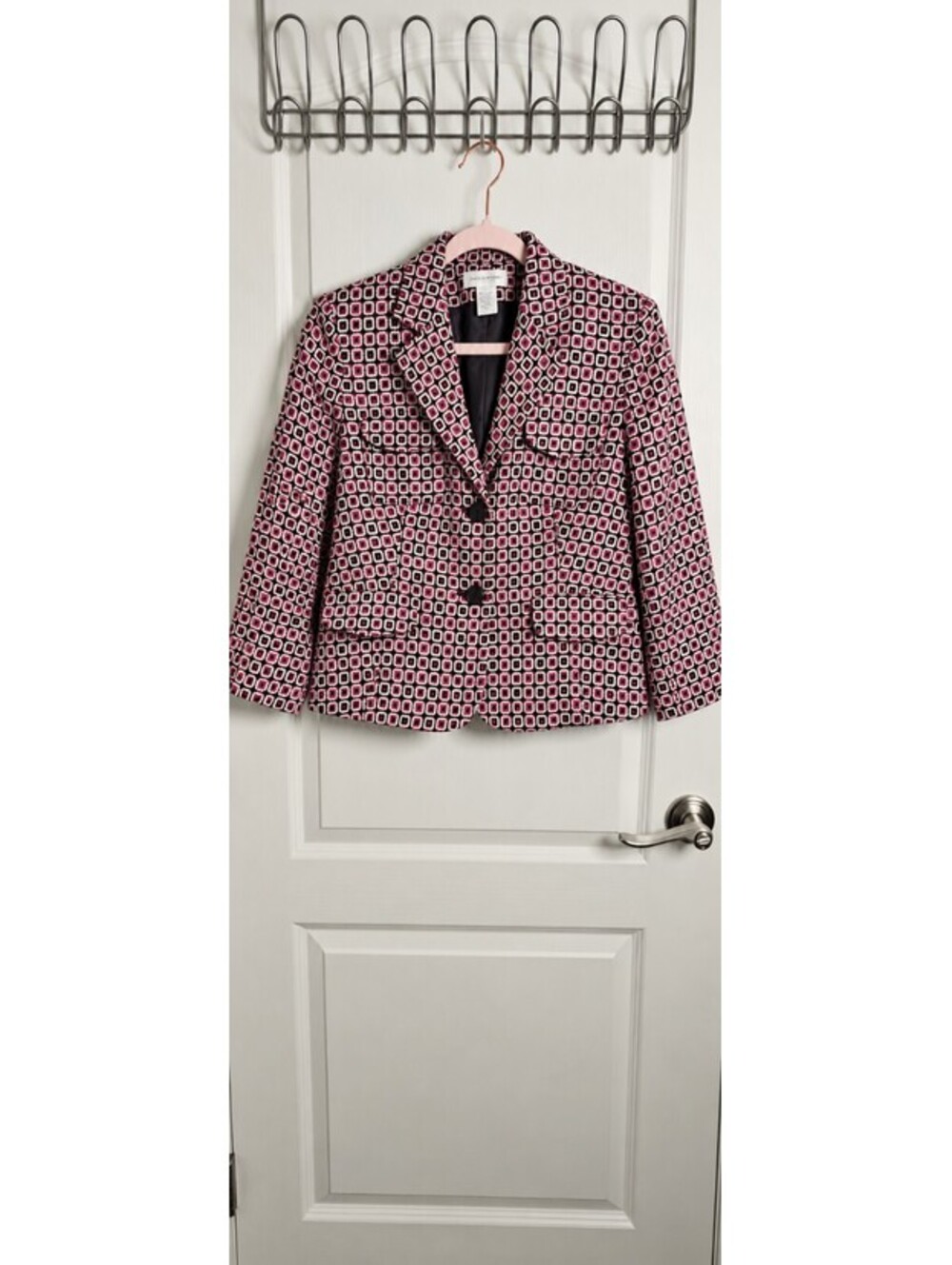 Worthington Geometric Blazer Womens Small Pink Burgundy Jacquard Career Jacket